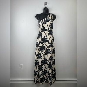 Farm Rio Women One-Shoulder Linen Palm Tree Dress Size Small